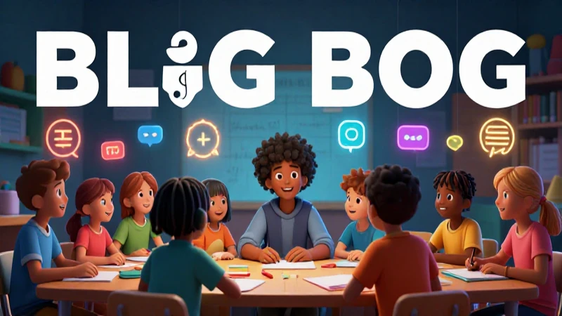 Oraciones con sustantivos: 60 Ejemplos para Aprender 9 Ilustración vibrante de niños aprendiendo con iconos brillantes