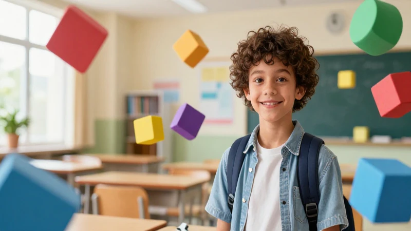 Oraciones con sustantivos: 60 Ejemplos para Aprender 11 Estudiante moderno con bloques abstractos vibrantes