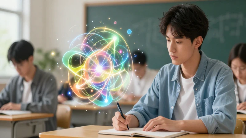 100 ejemplos de oraciones con y sin sujeto 13 Ilustración digital de estudiante enfocado con estructuras abstractas brillantes