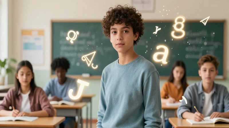 Estudiante diverso y brillante con símbolos abstractos
