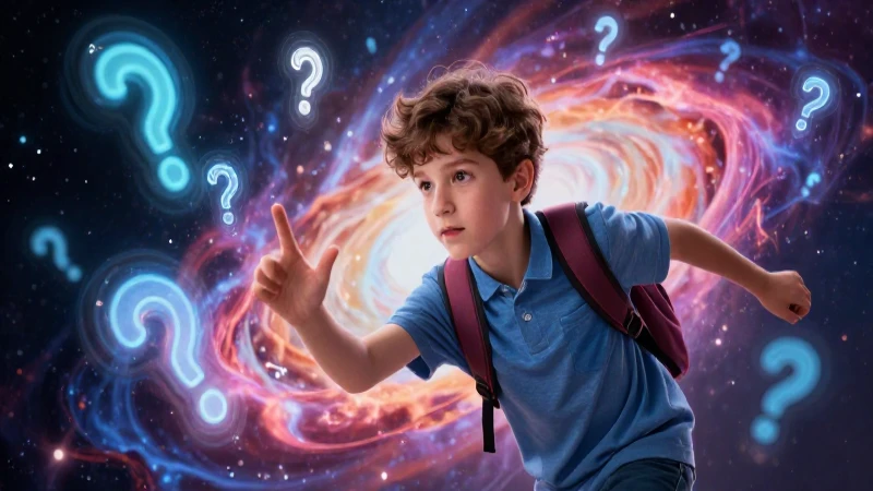 Estudiante joven con símbolos holográficos en una nebula