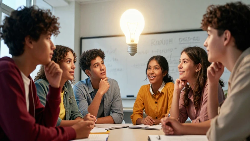 Estudiantes discuten ideas brillantes en un entorno moderno