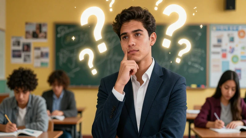 Joven reflexivo iluminado por preguntas