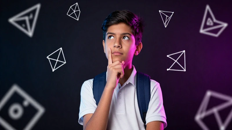 Estudiante mexicano curioso con símbolos matemáticos