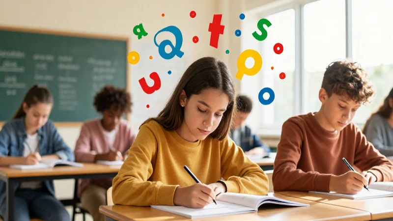 Estudiante joven aprende gramática en clase