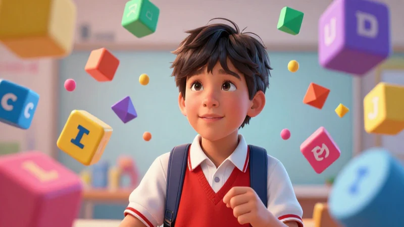 Niño estudiando conceptos lingüísticos vibrantes