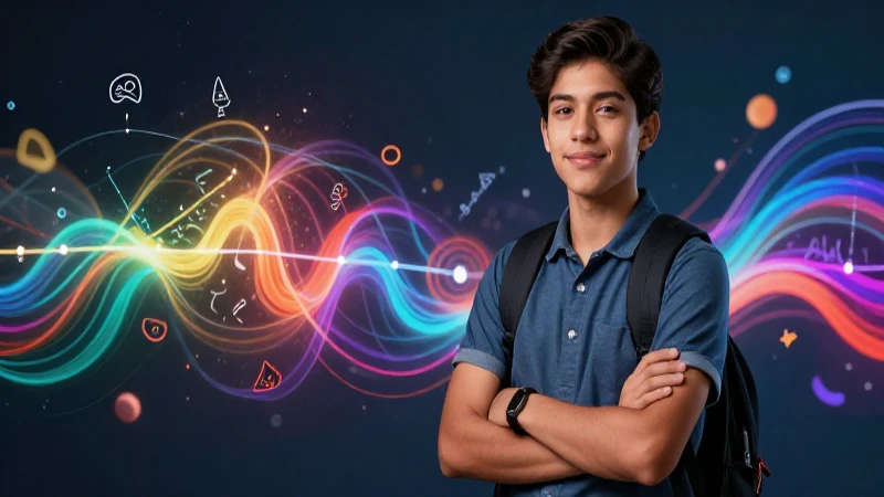 Estudiante mexicano con conceptos lingüísticos vibrantes