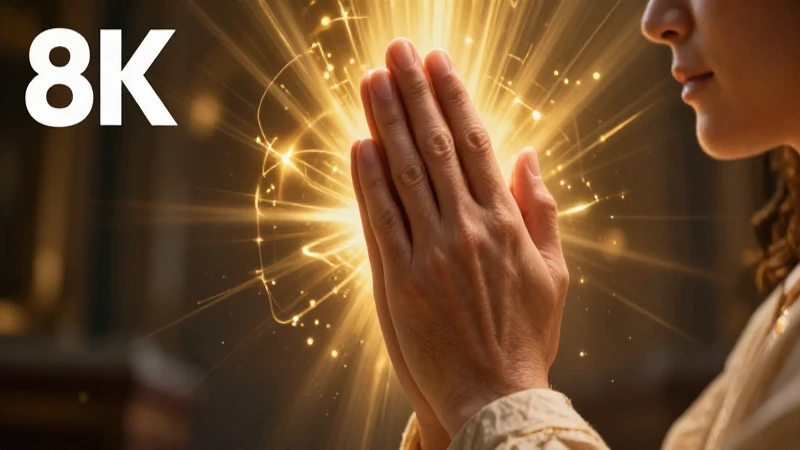Manos en oración con luz dorada y simbolismo espiritual