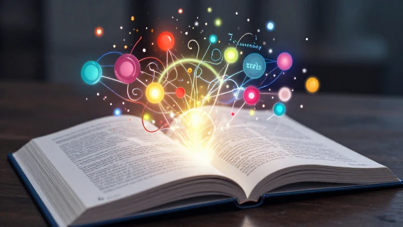 Libro estilizado con energía lingüística vibrante y moderna