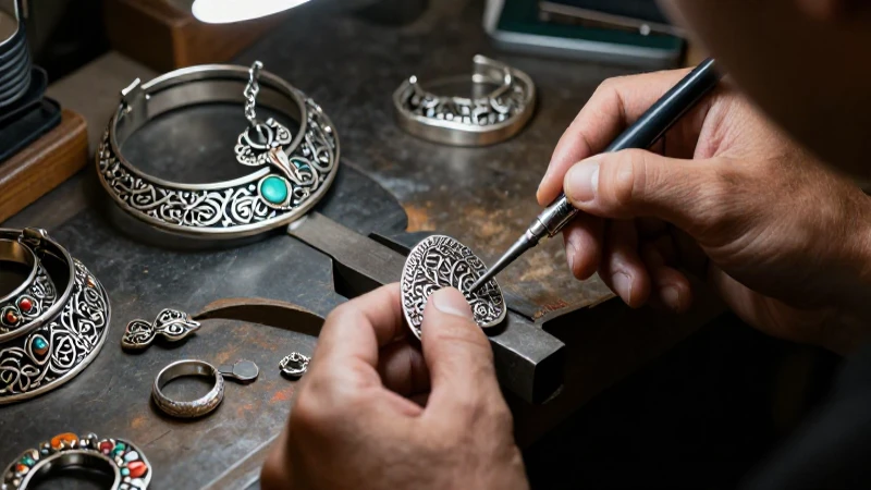Joyas de plata detalladas en un ambiente profesional