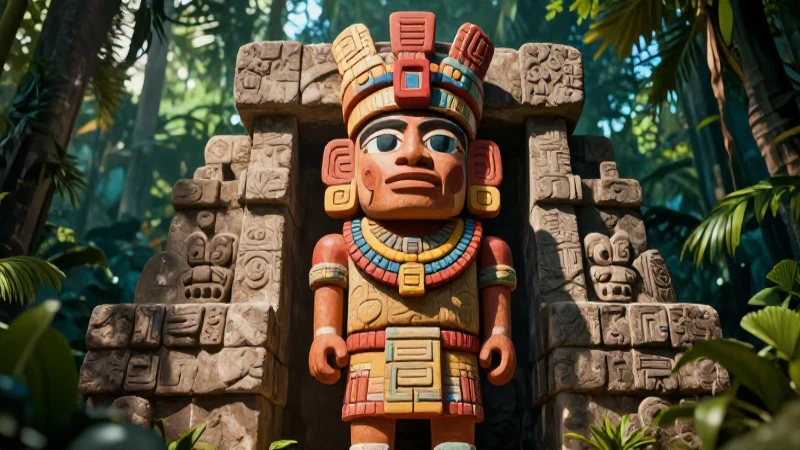 Organización política de los toltecas: estructura y poder 7 Noble Tolteca en la jungla ante estructuras prehispánicas