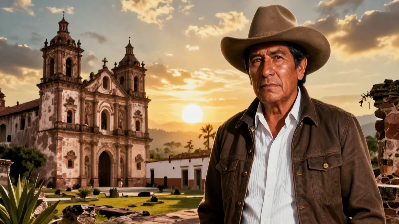 Explora la política virreinal: historia y estructura 4 Figura revolucionaria mestiza en ruinas mexicanas