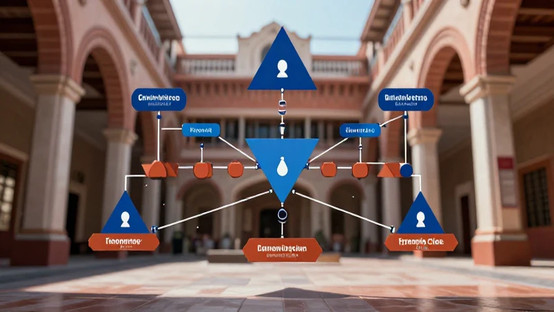 Estructuras geométricas conectadas ilustran organización