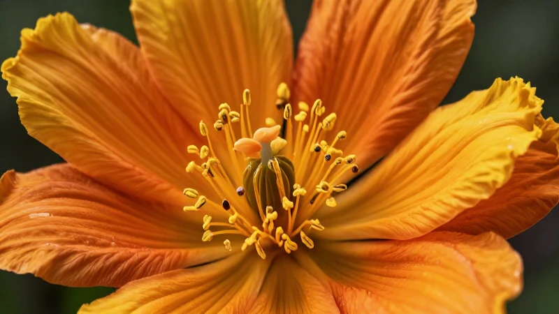 Ilustración macro vibrante de flor y polen
