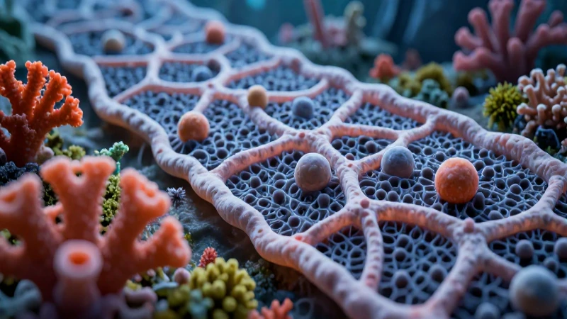 Fotografía macro de tejidos biológicos, vibrante y detallada