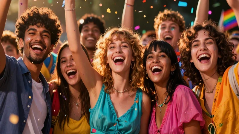 Diversos jóvenes celebrando con vibrante alegría