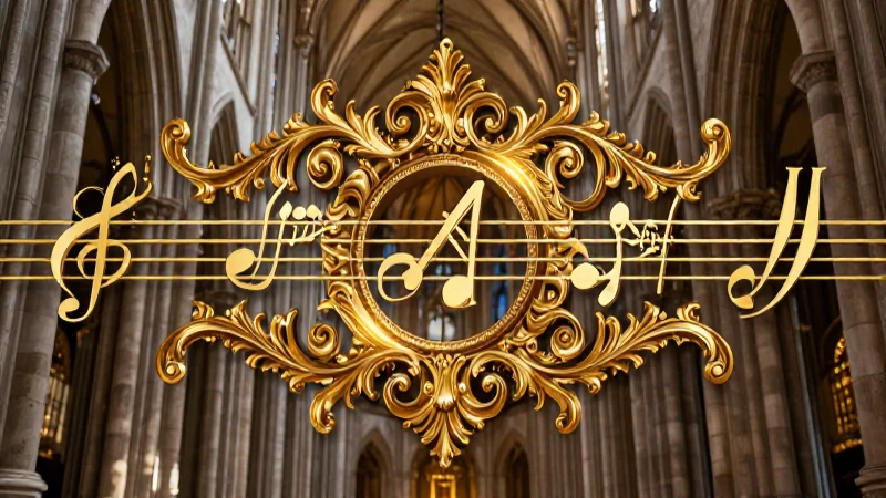 Oro barroco y música en catedral con luz dramática