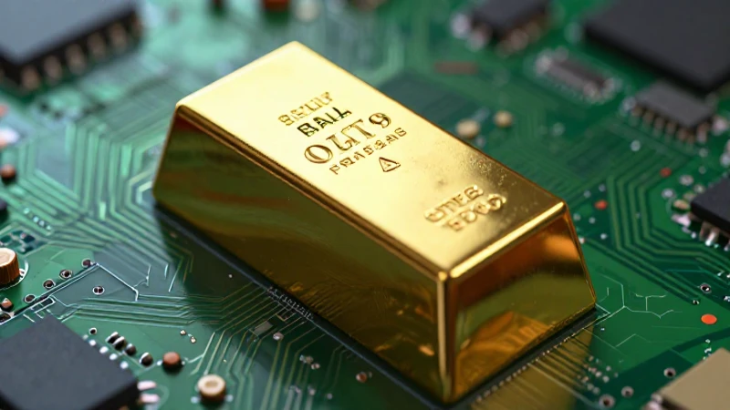 Oro detallado contrasta con circuitos futuristas
