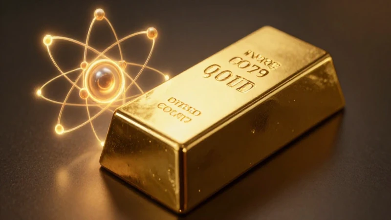 Lingote de oro brillante con estructura atómica