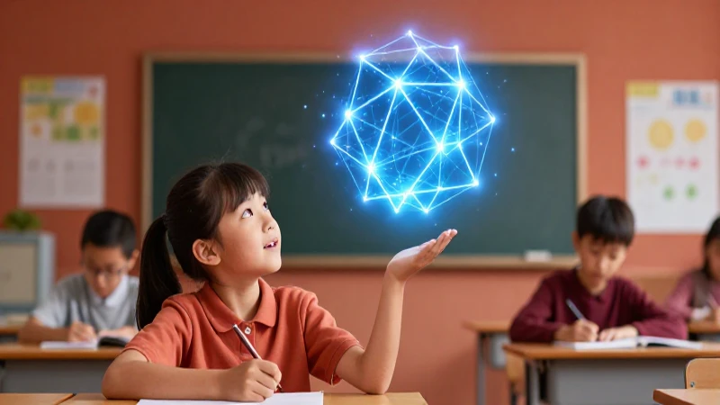 Estudiante observa concepto brillante en aula vibrante