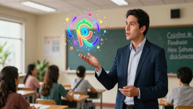 Maestro moderno con un signo vibrante de conocimiento