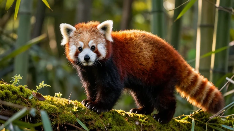 Panda rojo realista en majestuosa montaña