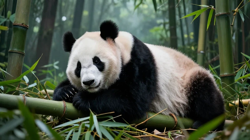 Panda majestuoso en vibrante bosque de bambú