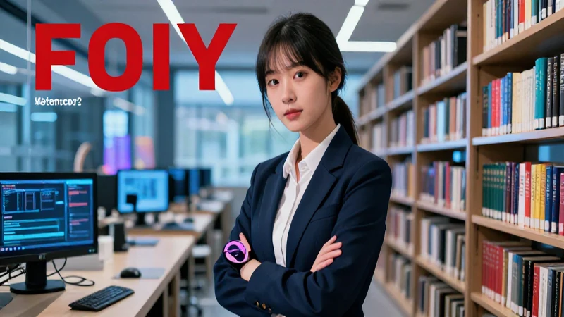 Joven erudito vibrante en biblioteca moderna