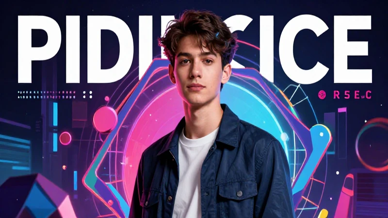 Joven académico con estética synthwave y diseño geométrico