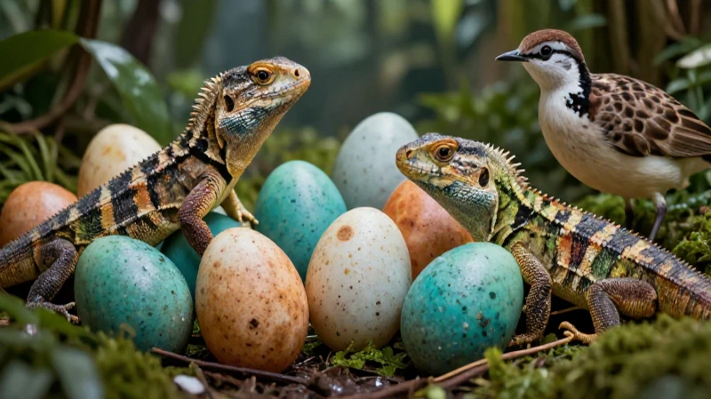Naturaleza vibrante con huevos y fauna detallada