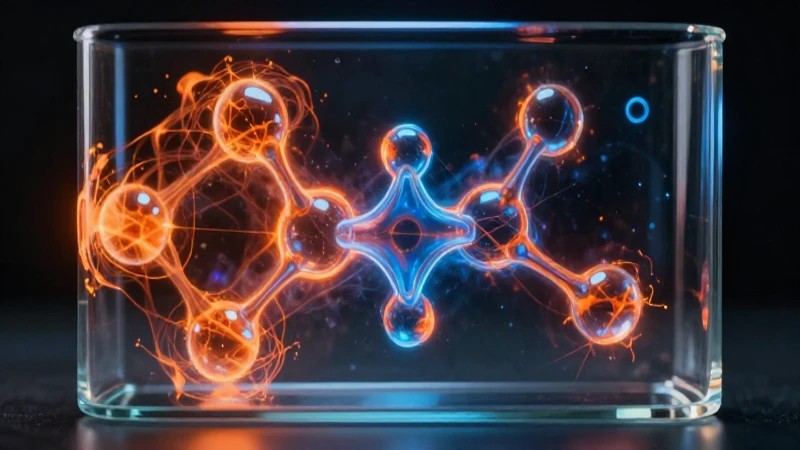 Domina la oxidación química: procesos, ejemplos y beneficios 3 Transformación molecular naranja y azul con estética de Nuevo México