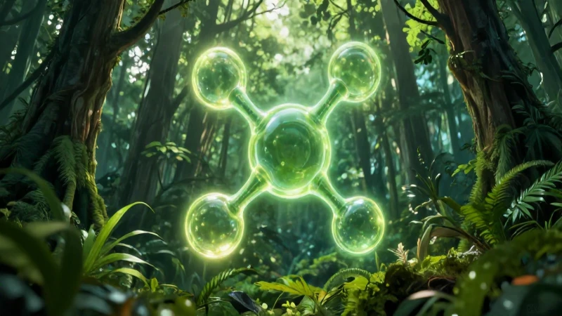 Oxígeno molecular estilizado en un bosque vibrante