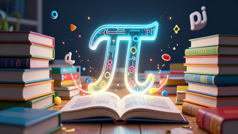 Ilustración digital de Pi con libros vibrantes