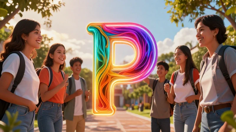 Portada educativa vibrante de estudiantes mexicanos con P