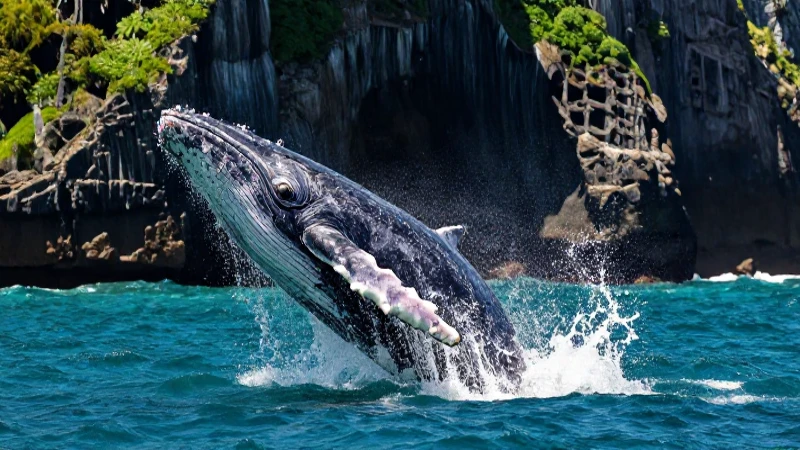 Ballena jorobada en majestuosa escena del Pacífico