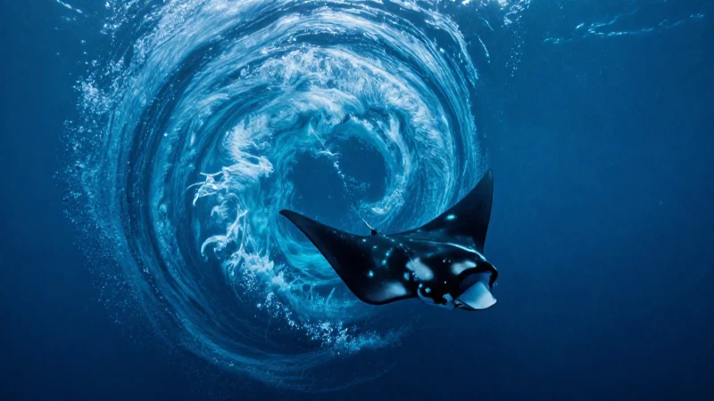 Corriente vibrante, ray manta bioluminosa y marina