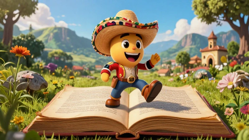 Masco educativa animada en paisaje mexicano
