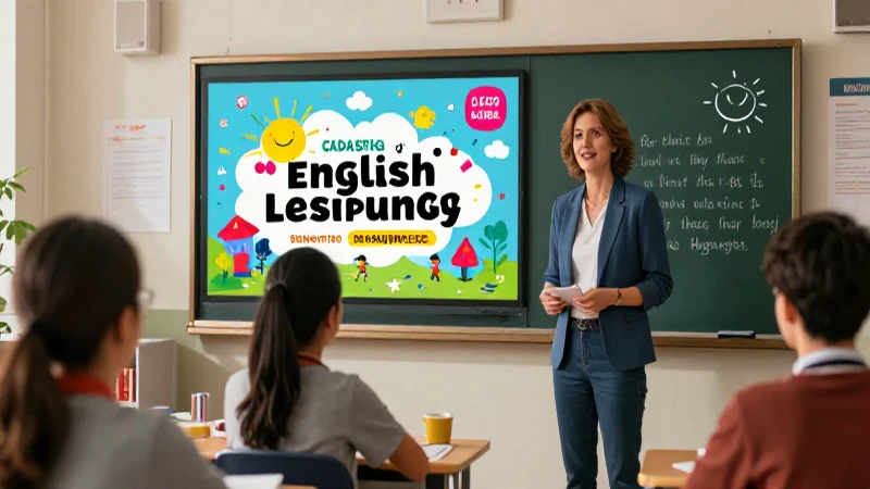 Educadora carismática con recursos modernos en un aula profesional