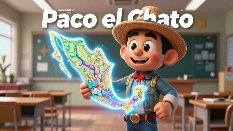 Mascot Paco Chato con mapa holográfico educativo