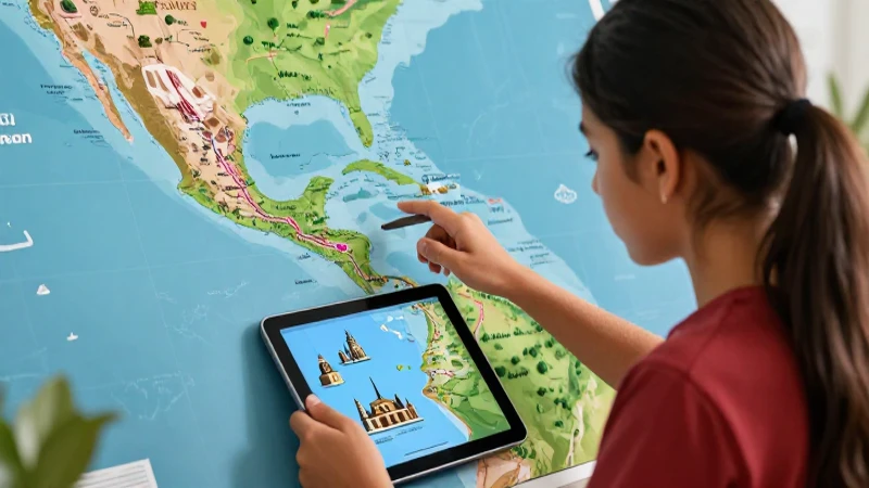 Joven mexicano aprendiendo con mapa digital