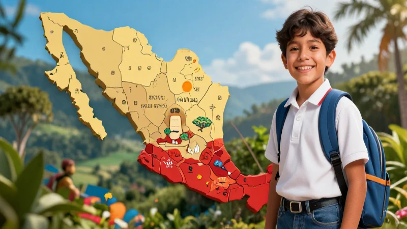 Estudiante mexicano feliz en ilustración vibrante