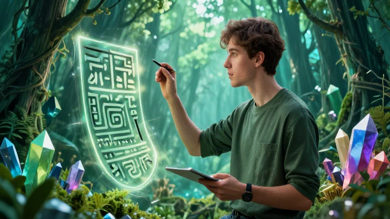 Erudito estudia runas en entorno mágico