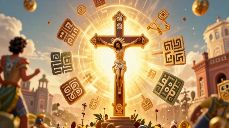 Fusión vibrante de símbolos cristianos y paganos