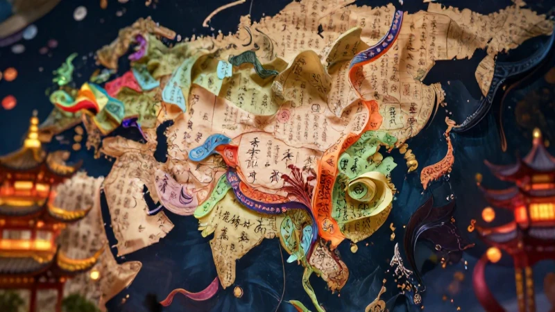 Cuáles son la historia y cultura de los países de Asia 5 Mapa asiático vibrante, arte y arquitectura detallados