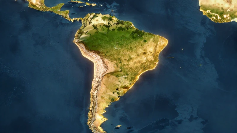 Mapa dinámico de Sudamérica brillante y detallado