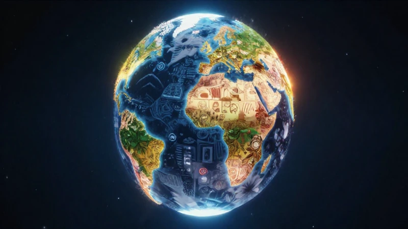 Tierra global vibrante con símbolos culturales
