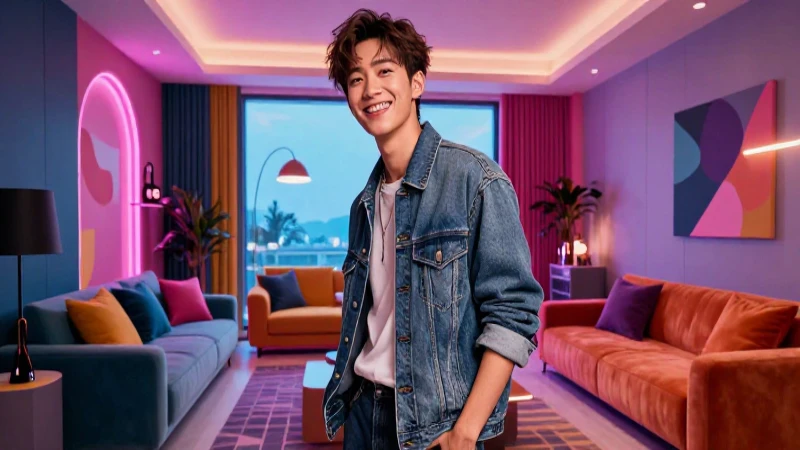 Joven sonriente en moderno hogar elegante