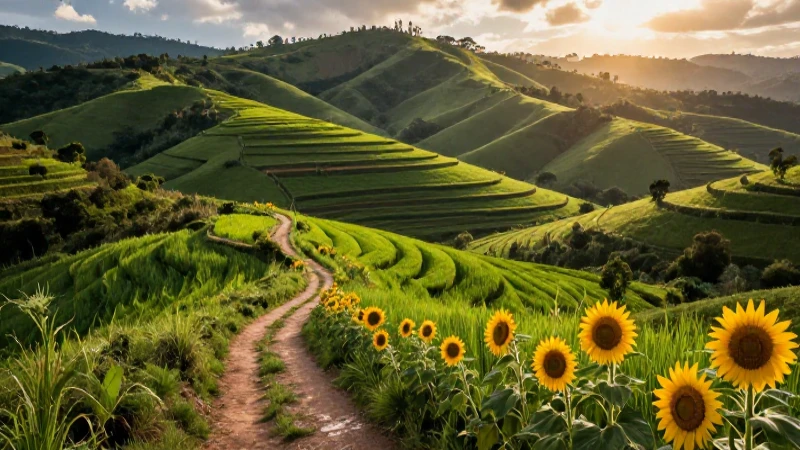 Vibrante paisaje rural mexicano con colinas doradas