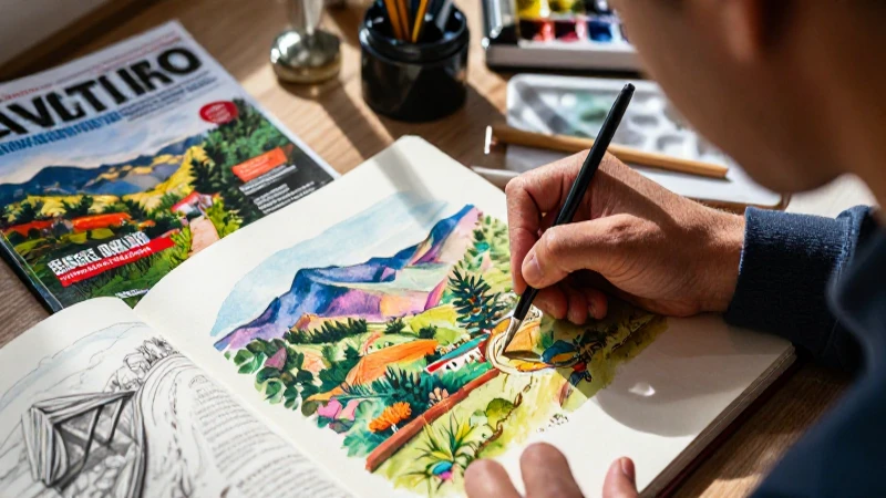Artesano pinta paisajes mexicanos coloridos y detallados