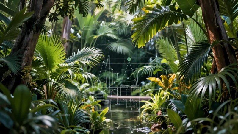Paisajismo: qué es, definición y concepto en el dibujo 7 Jardín acuático tropical realista con diseño minimalista